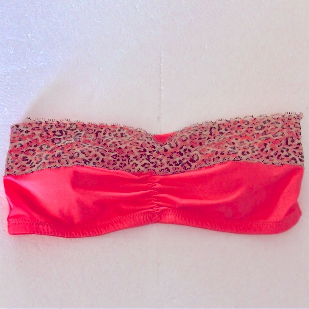 NWOT Velvet Kitten Strapless Leopard Lace Print Bandeau Bra in Orange, Sz S